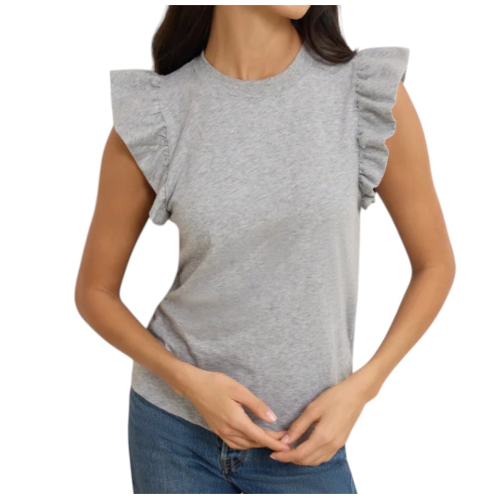 NATION LTD Gray Knit PAULETTE TANK TOP Ruffle Flutter Sleeve PIMA COTTON sz M